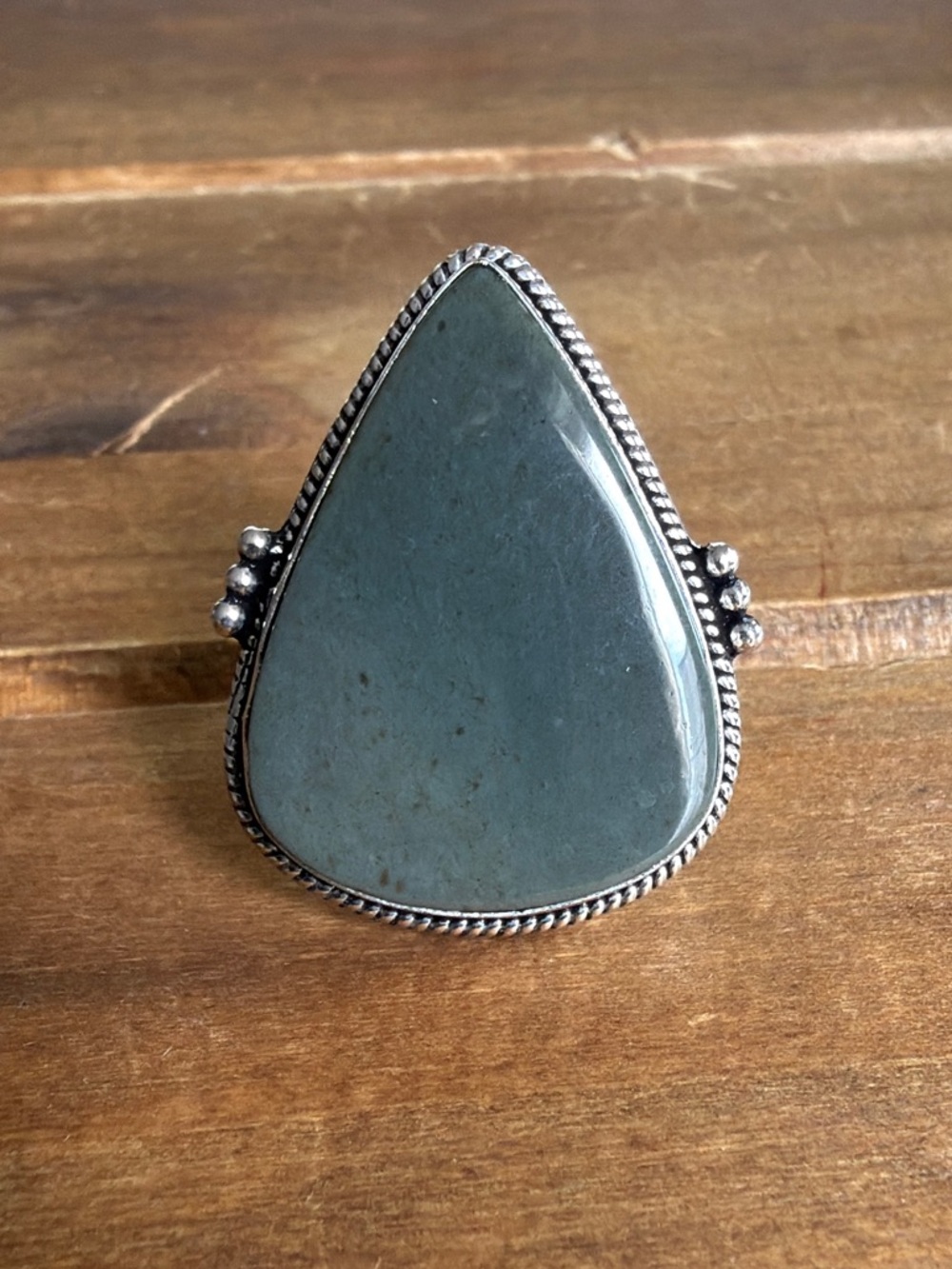 Vintage Bohemian Women Jewelry Jasper Gemstone Ring Size 7 Adjustable Silver 925